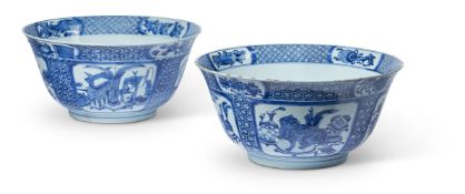 A LARGE PAIR OF CHINESE BLUE AND WHITE PUNCH BOWLS, KANGXI