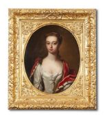 FOLLOWER OF GODFREY KNELLER, PORTRAIT OF A LADY IN A SILK DRESS AND RED SHAWL