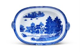 A STAFFORDSHIRE PEARLWARE SHAPED OVAL TWO-HANDLED SERVING DISH, CIRCA 1815