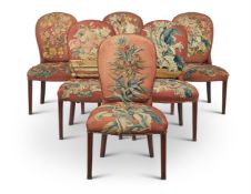 A SET OF SIX GEORGE III MAHOGANY AND UPHOLSTERED SIDE CHAIRS, CIRCA 1780