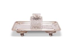 A LATE VICTORIAN SILVER ROUNDED RECTANGULAR INKSTAND BY JOHN ALDWINCKLE & THOMAS SLATER