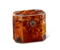 Y A TORTOISESHELL AND IVORY LINE INLAID TEA CADDY, 19TH CENTURY