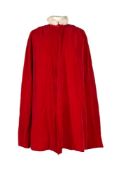 A RED COTTON VELVET SHORT CAPE, CUSTOM MADE