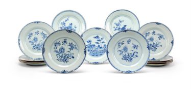 THIRTEEN CHINESE EXPORT BLUE AND WHITE PLATES, QIANLONG