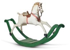 A WHITE PAINTED ROCKING HORSE, LATE 19TH CENTURY