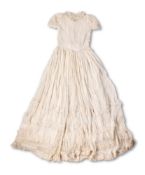 A CREAM NET AND RAYON LINED GIRL'S DRESS, EARLY 20TH CENTURY