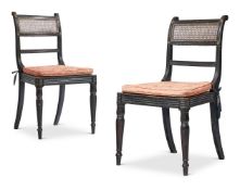 A PAIR OF REGENCY EBONISED AND GILT METAL MOUNTED SIDE CHAIRS, CIRCA 1815