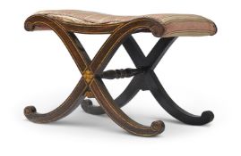 A REGENCY SIMULATED ROSEWOOD AND PARCEL GILT STOOL, CIRCA 1815