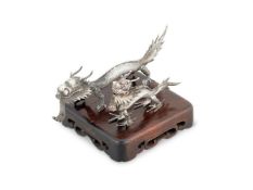 A CHINESE EXPORT SILVER DRAGON MENU HOLDER BY WANG HING & CO.