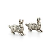 TWO EDWARDIAN SMALL SILVER MODELS OF ALERT HARES BY NATHAN & HAYES (GEORGE NATHAN & RIDLEY HAYES)