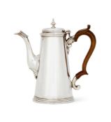 A GEORGE II SILVER STRAIGHT SIDED COFFEE POT BY ELIZABETH BUTEUX