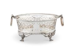 A SILVER OVAL TWIN HANDLED BASKET BY PHILIP HANSON ABBOT