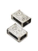 TWO ARTS AND CRAFTS SILVER RECTANGULAR MATCHBOX HOLDERS BY OMAR RAMSDEN