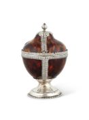 Y A VICTORIAN SMALL SILVER MOUNTED TORTOISESHELL CUP AND COVER BY WILLIAM COMYNS & SONS