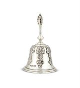 A LATE VICTORIAN SILVER HAND BELL BY WILLIAM COMYNS & SONS