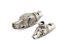 TWO SILVER NOVELTY WHISTLES