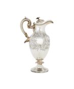 Y AN EARLY VICTORIAN SCOTTISH SILVER OVOID CLARET JUG POSSIBLY BY J. HAY