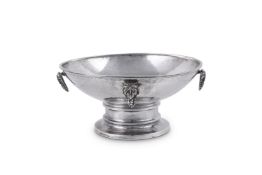 AN ARTS AND CRAFTS HAMMERED SILVER CIRCULAR DESSERT COMPORT BY A.E JONES (ALBERT EDWARD JONES)