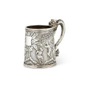A CHINESE EXPORT SILVER STRAIGHT-TAPERED MUG BY WANG HING & CO.