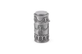 A FRENCH SILVER CYLINDRICAL TOILET BOX, MAKER'S MARK ILLEGIBLE