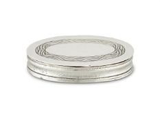 AN ARTS AND CRAFTS HAMMERED SILVER OVAL POCKET BOX BY OMAR RAMSDEN