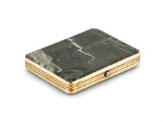 A SOVIET RUSSIAN SILVER GILT MOUNTED HARDSTONE CIGARETTE BOX