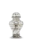 AN ARTS AND CRAFTS HAMMERED SILVER INVERTED BALUSTER PEPPER POT BY OMAR RAMSDEN & ALWYN CARR