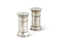 A PAIR OF EDWARDIAN SILVER NOVELTY PEPPERETTES BY WILLIAM HUTTON & SONS LTD