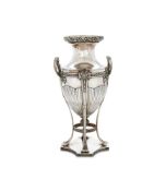 A CONTINENTAL SILVER COLOURED VASE CENTREPIECESTAMPED 830S