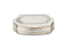 AN ARTS AND CRAFTS SILVER CARTOUCHE SHAPE POCKET BOX BY OMAR RAMSDEN