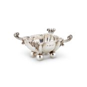 AN ARTS AND CRAFTS SILVER SHAPED SQUARE SALT CELLAR BY OMAR RAMSDEN