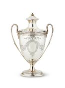 A GEORGE III SILVER TWIN HANDLED SUGAR VASE AND COVER BY ROBERT SHARP