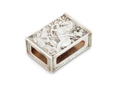 AN ARTS AND CRAFTS SILVER LARGE RECTANGULAR MATCHBOX HOLDER BY OMAR RAMSDEN