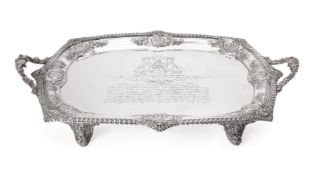[BATTLE OF SAN DOMINGO INTEREST] A GEORGE III SILVER SHAPED OBLONG TWIN HANDLED TRAY BY WILLIAM BENN
