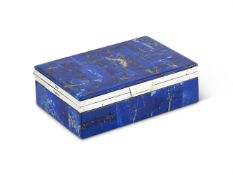 A SILVER MOUNTED LAPIS LAZULI VENEERED TABLE BOX BY GEORGE BETJEMANN & SONS