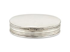 AN ARTS AND CRAFTS SILVER OVAL TABLE BOX BY OMAR RAMSDEN