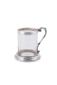 A VICTORIAN SILVER AND CLEAR GLASS CYLINDRICAL MUG BY BARKER BROTHERS