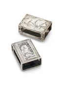 TWO ARTS AND CRAFTS SILVER RECTANGULAR MATCHBOX HOLDERS