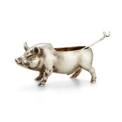 A VICTORIAN CAST SILVER NOVELTY BOAR SALT CELLAR BY JAMES BARCLAY HENNELL