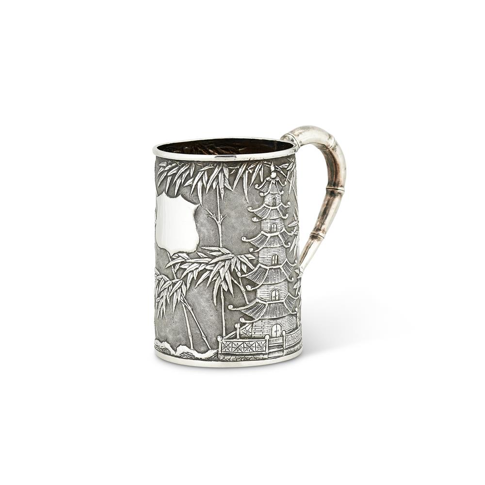 A CHINESE EXPORT SILVER STRAIGHT-TAPERED MUG BY WANG HING & CO.