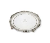 A LATE GEORGE III SILVER 10 INCH SHAPED CIRCULAR SALVER BY PAUL STORR