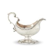 AN EARLY GEORGE III SILVER OVAL PEDESTAL SAUCE BOAT BY SEBASTIAN & JAMES CRESPELL