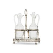 A FRENCH SILVER TWO BOTTLE OIL AND VINEGAR STAND BY ABEL-ETIENNE GIROUX