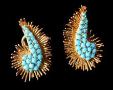 KUTCHINSKY, A PAIR OF 1960S TURQUOISE ABSTRACT PANEL EAR CLIPS