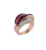 A 1940S RETRO RUBY AND DIAMOND RING