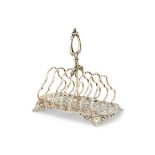 A VICTORIAN SILVER SIX DIVISION TOAST RACK BY JOHN GILBERT