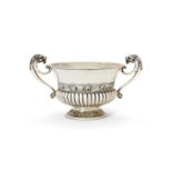 A VICTORIAN SILVER TWIN HANDLED PEDESTAL BOWL BY WAKELY & WHEELER