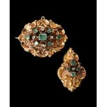 AN EARLY VICTORIAN EMERALD AND DIAMOND BROOCH