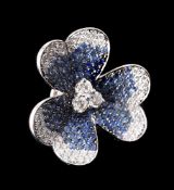 A SAPPHIRE AND DIAMOND CLOVER LEAF LAPEL PIN