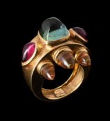 GRATIA SCOTT-OLDFIELD, A PINK AND GREEN TOURMALINE AND CITRINE DRESS RING